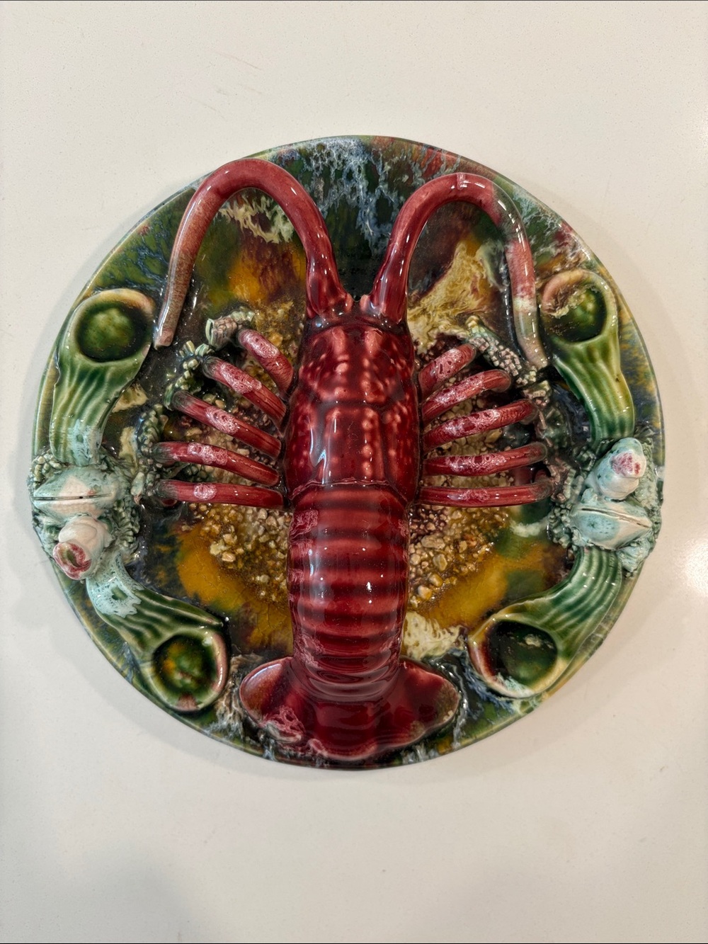 Palissy Majolica Lobster Plate by Bernard Palissy Portuguese